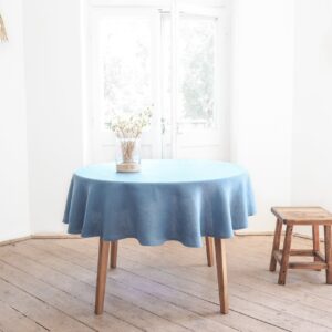 Blue Round Linen Tablecloth